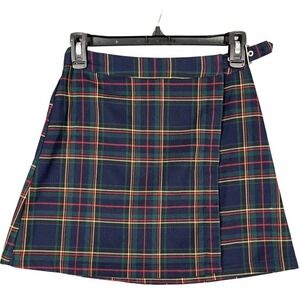 John Galt XXS Plaid Mini Skirt Wrap Adjustable Belt Dark Academia Preppy Trendy